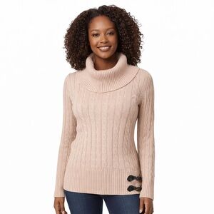 Calvin Klein Soft Pink Cable Knit Cowl Neck Sweater Faux Leather Buckle Size M